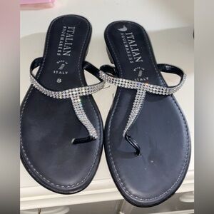 Italian Shoemakers Black Sandals with Rhinestones